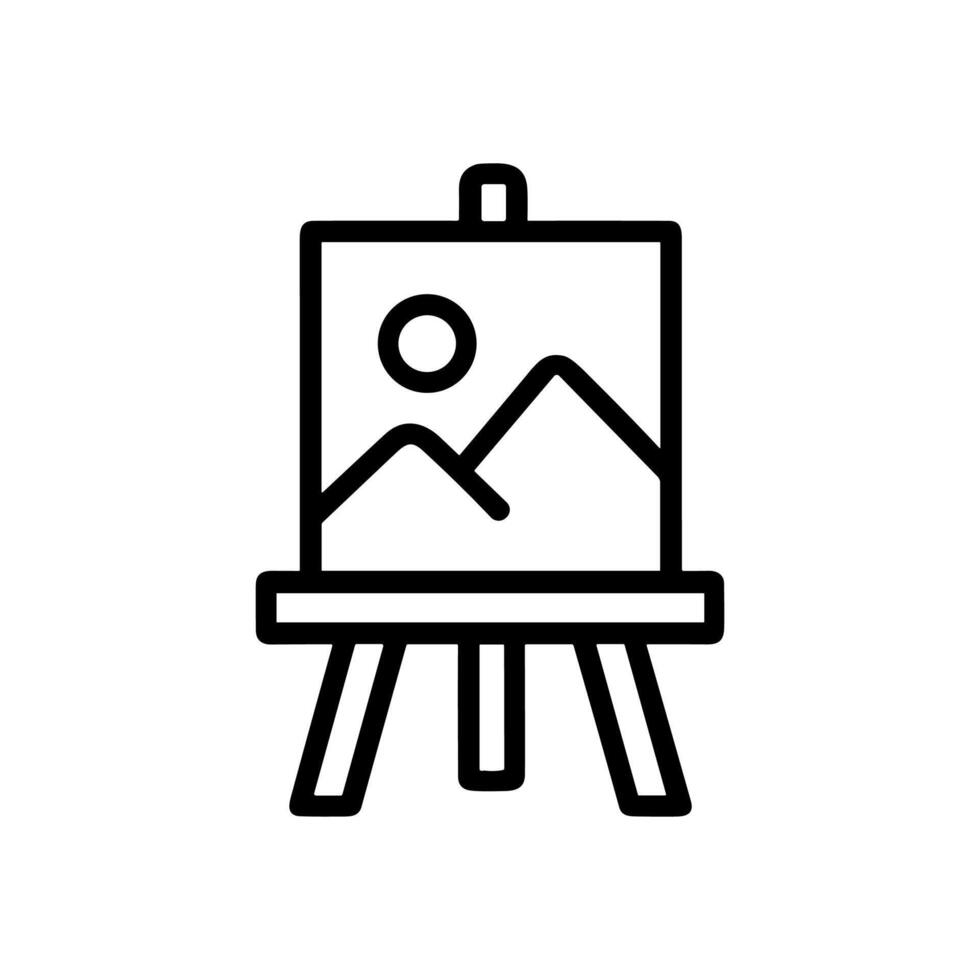 Landscape artwork displayed on artists easel. Icon symbol illustration vector
