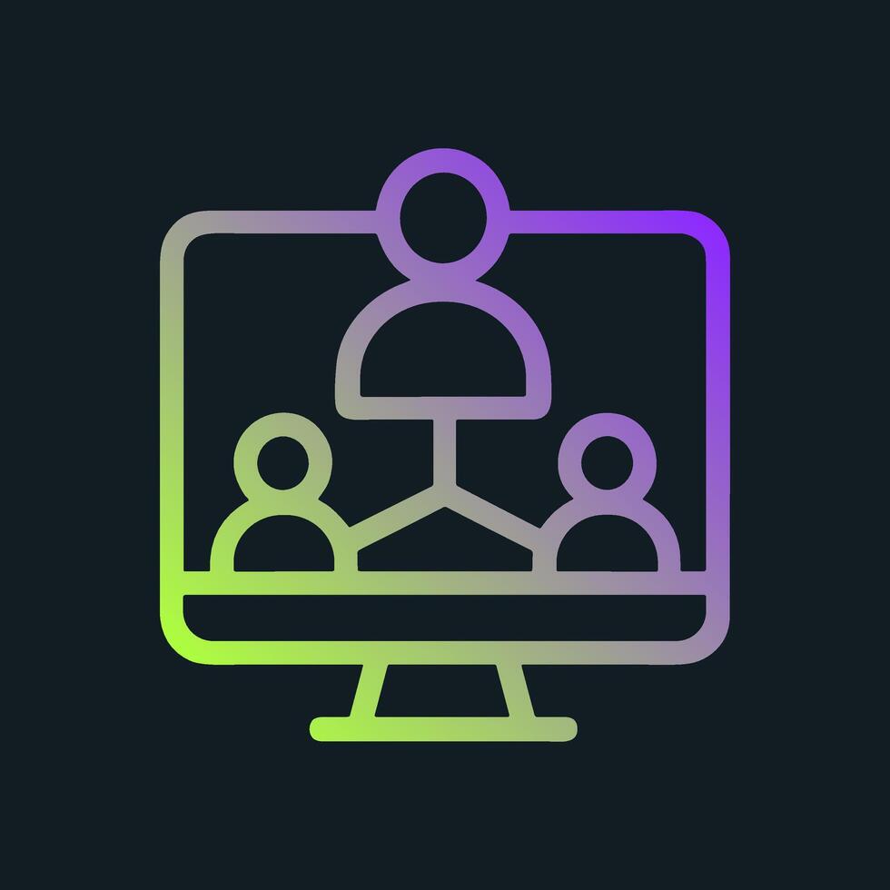 Virtual leadership meeting displayed on screen. Icon symbol illustration vector