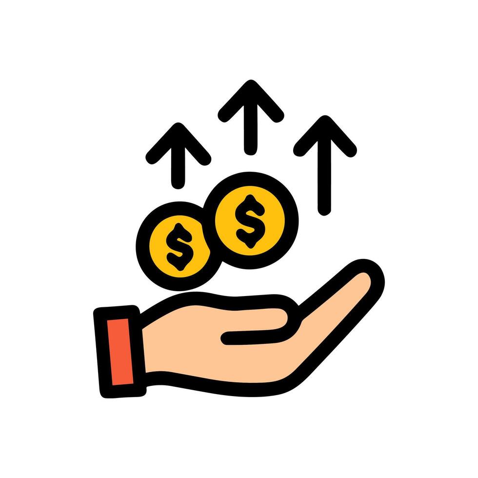 Hand holding money with upward growth. Icon symbol illustration vector