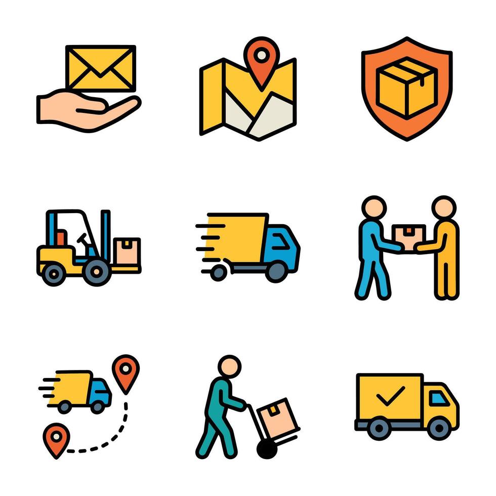 Delivery process shown with icons. Icon symbol illustration vector