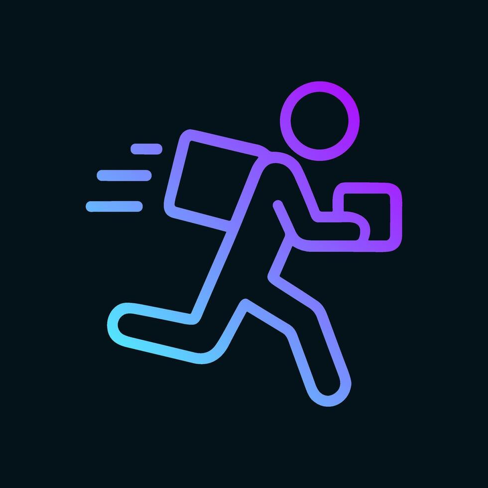 Energetic delivery person icon in neon. Icon symbol illustration vector