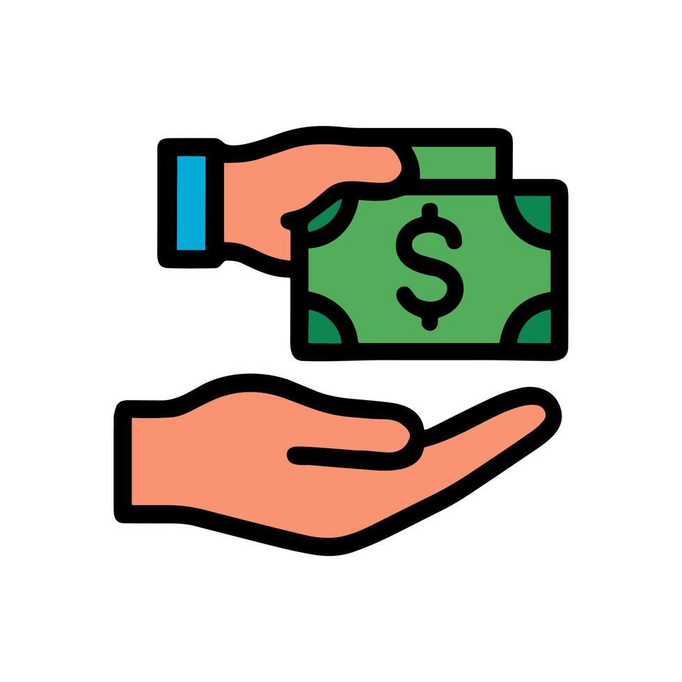 Money exchanging hands between two individuals. Icon symbol illustration vector