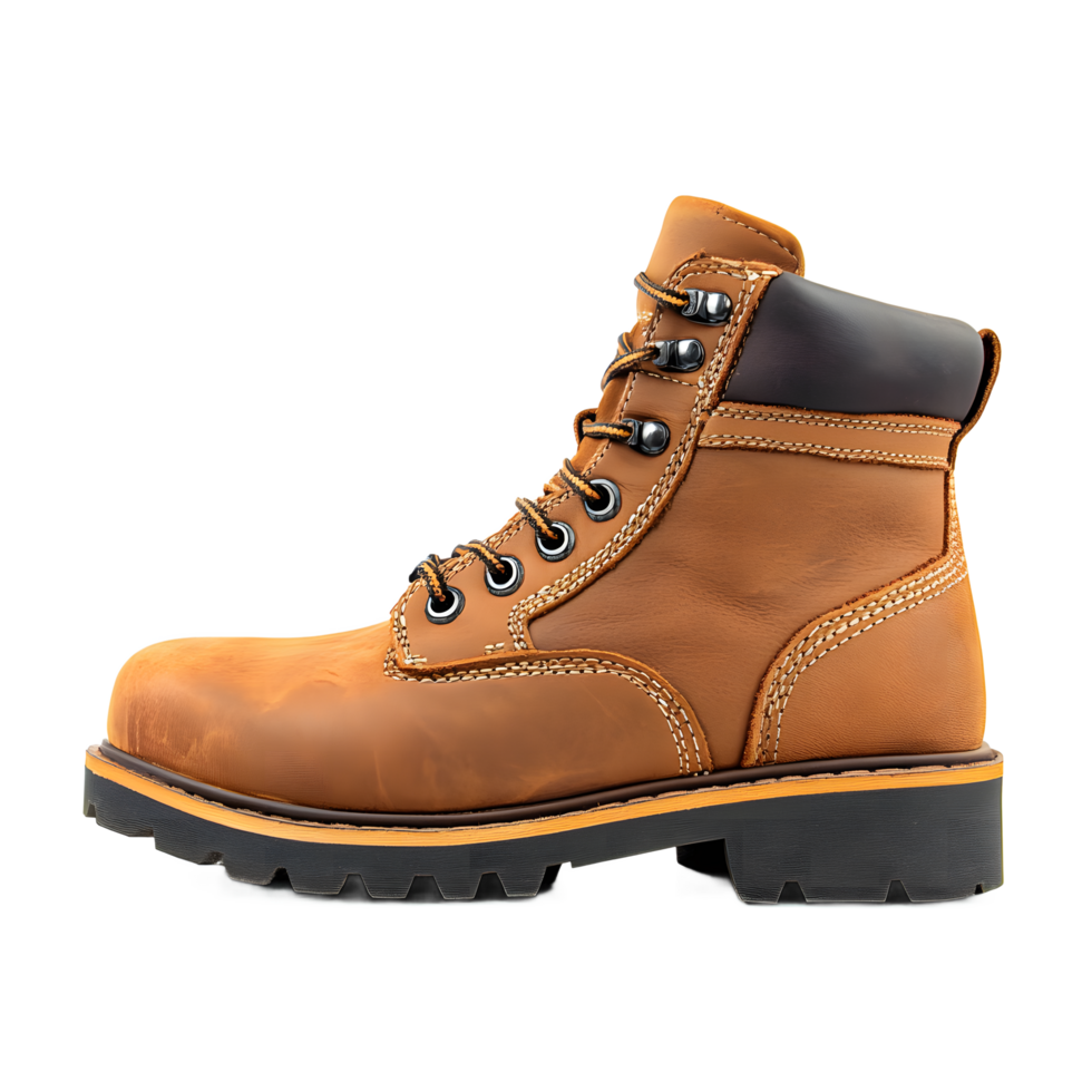 A durable tan leather work boot png