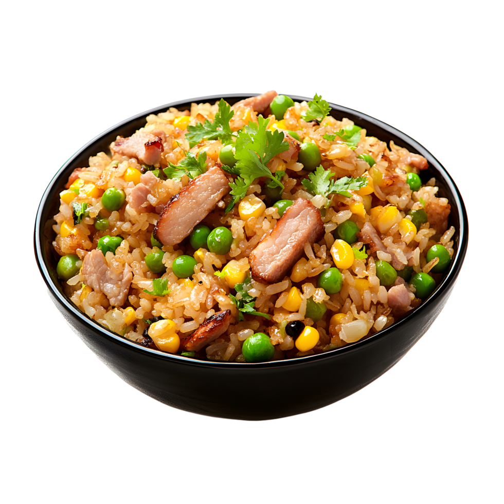 Delicious Asian Fried Rice with Pork and Vegetables in a Bowl png