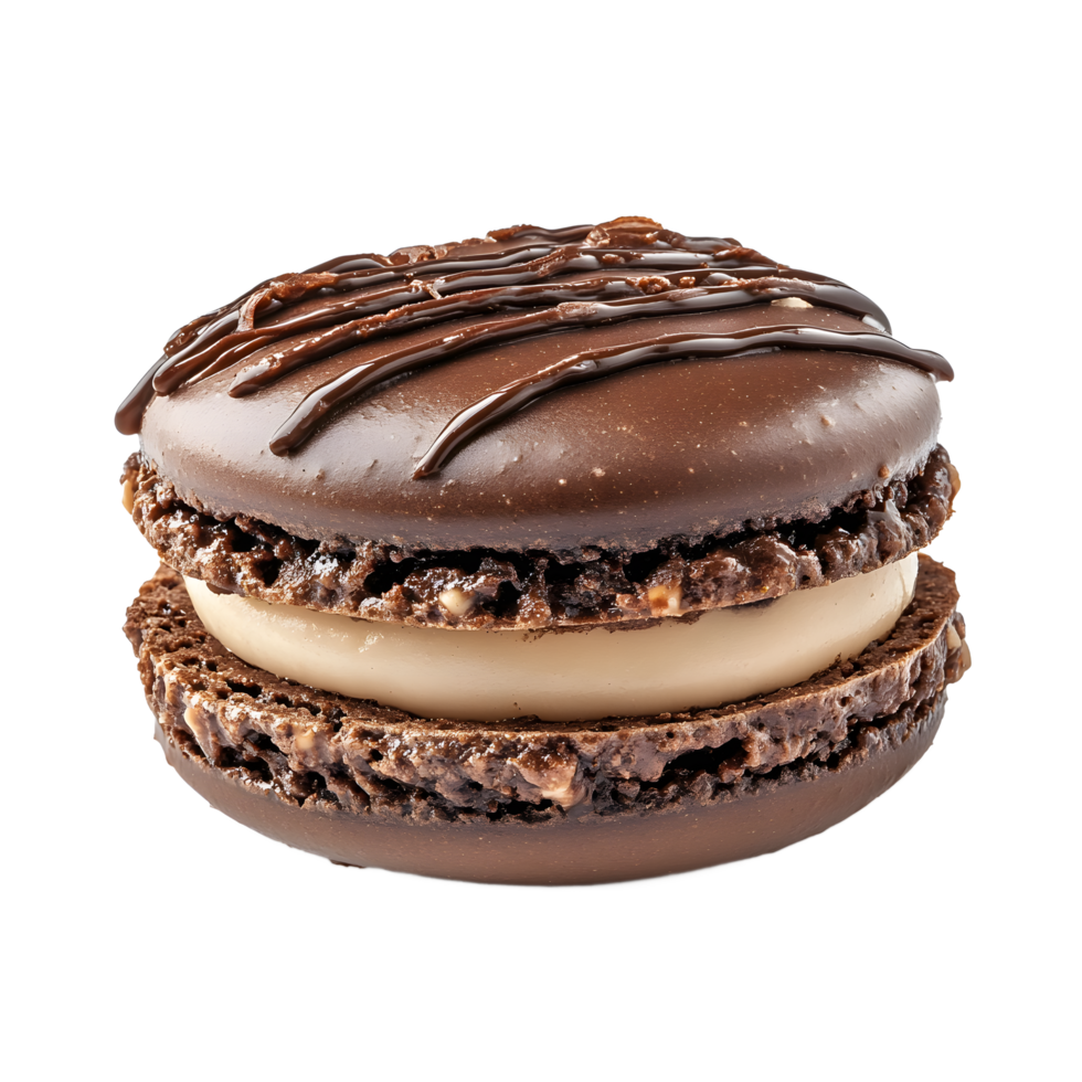 A delicious chocolate macaron with a creamy filling. png