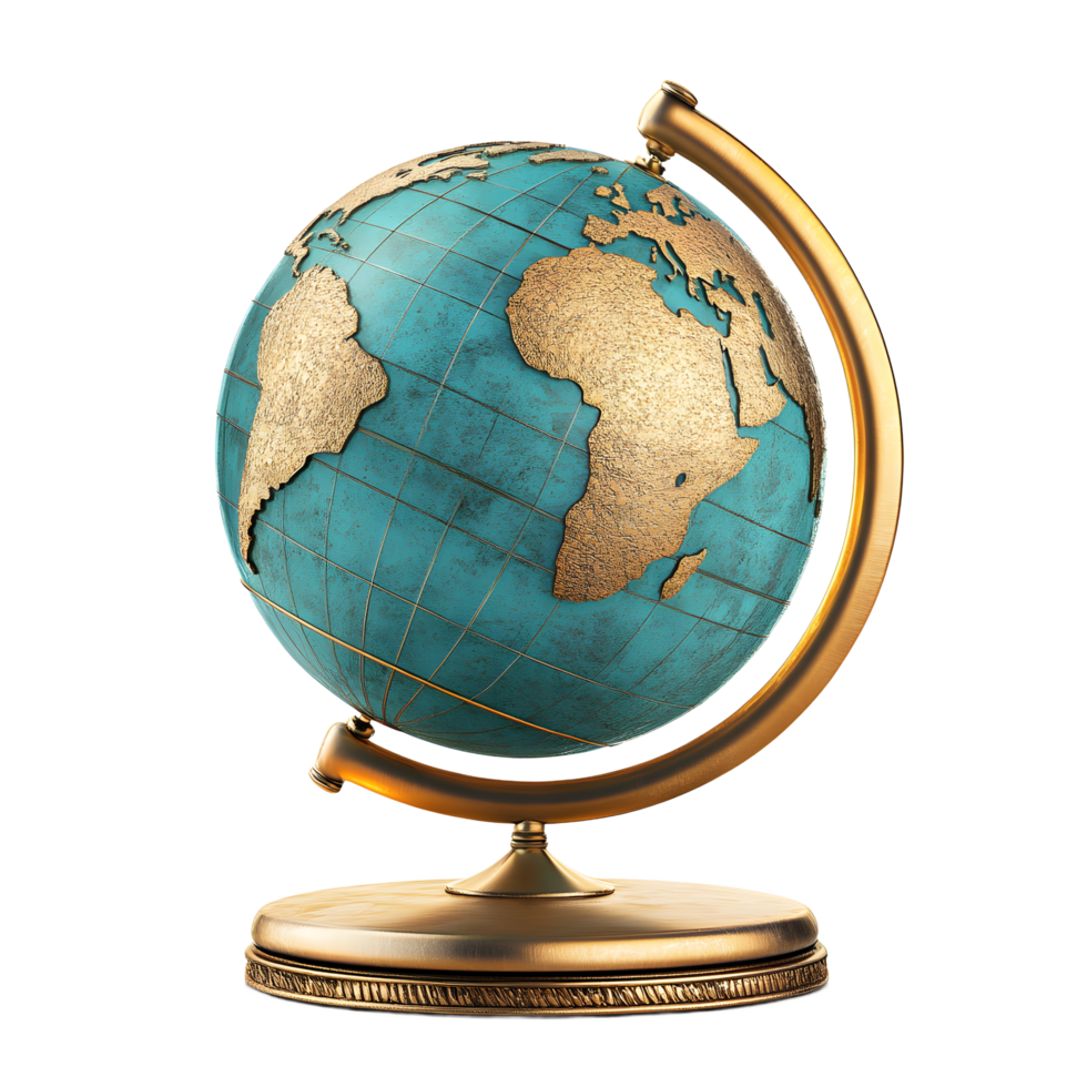Ornate Vintage-Style Teal and Gold Globe on Stand png