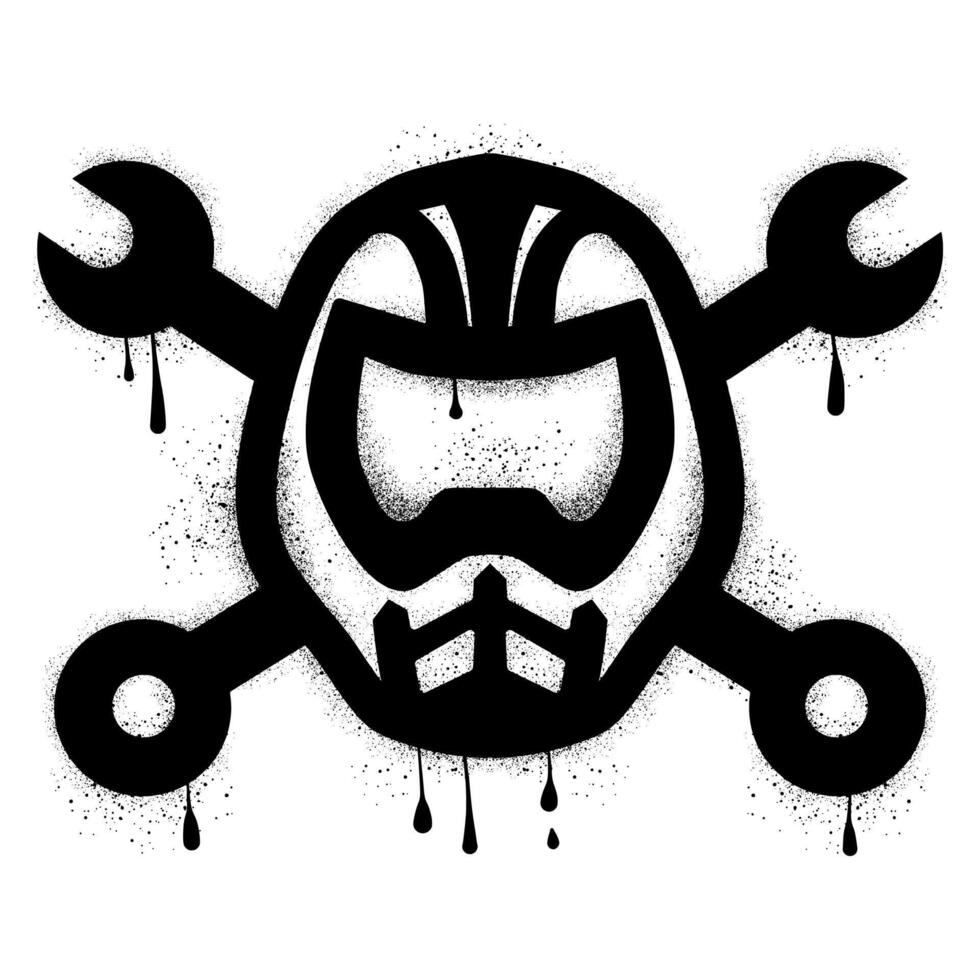 Motorcycle helmet graffiti and crossed wrench graffiti with black spray paint vector