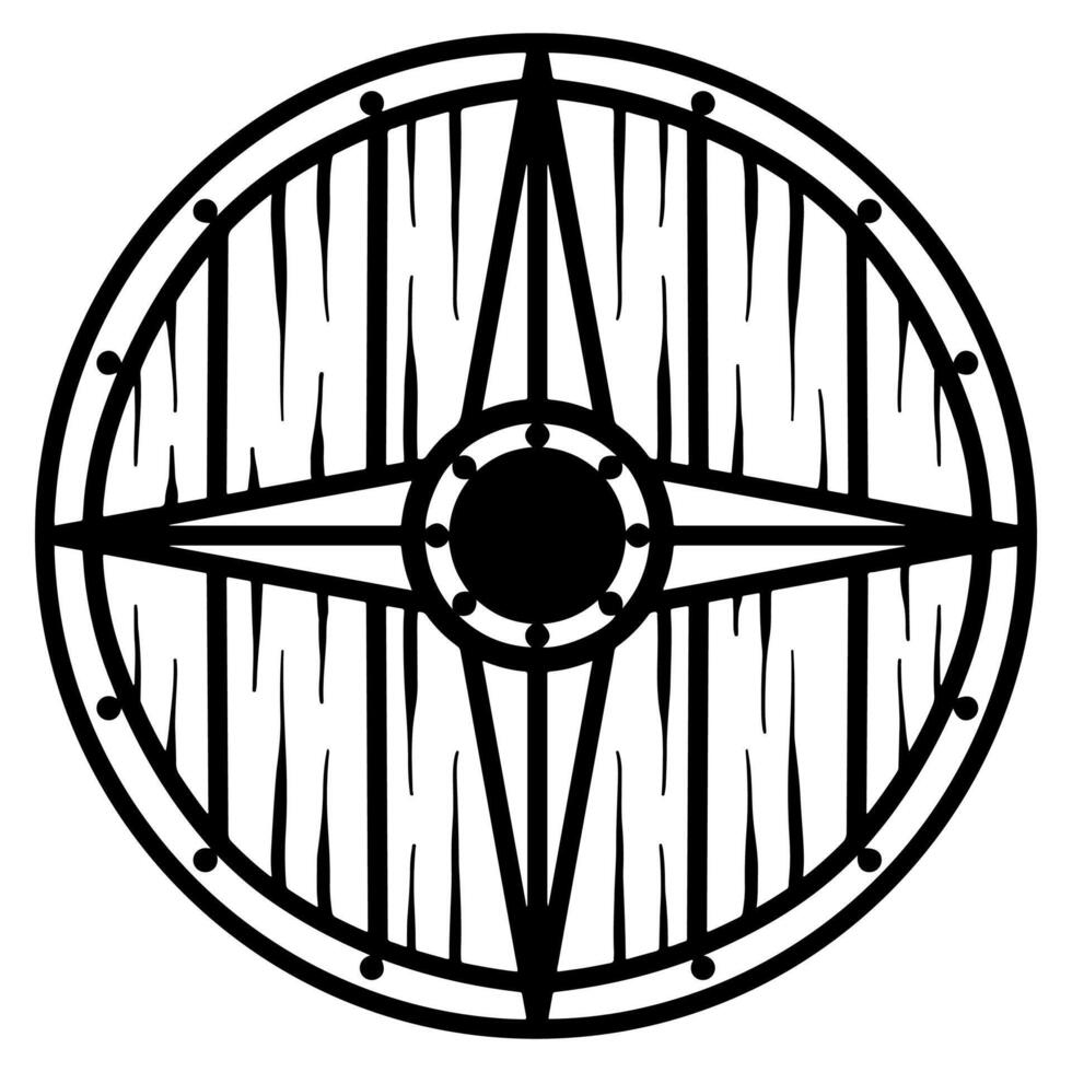 Viking wooden shield sketch with hand drawn four star symbol vector