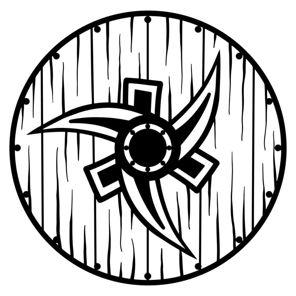 Viking wooden shield hand drawn sketch vector