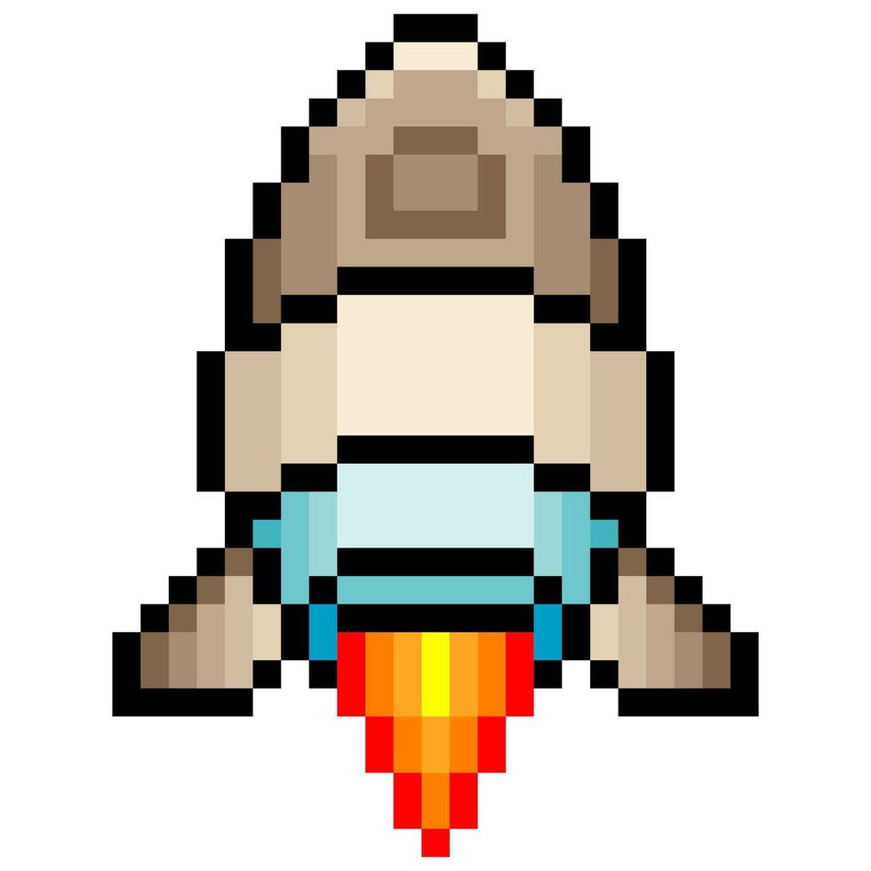 Rocket ship in pixel art style vector