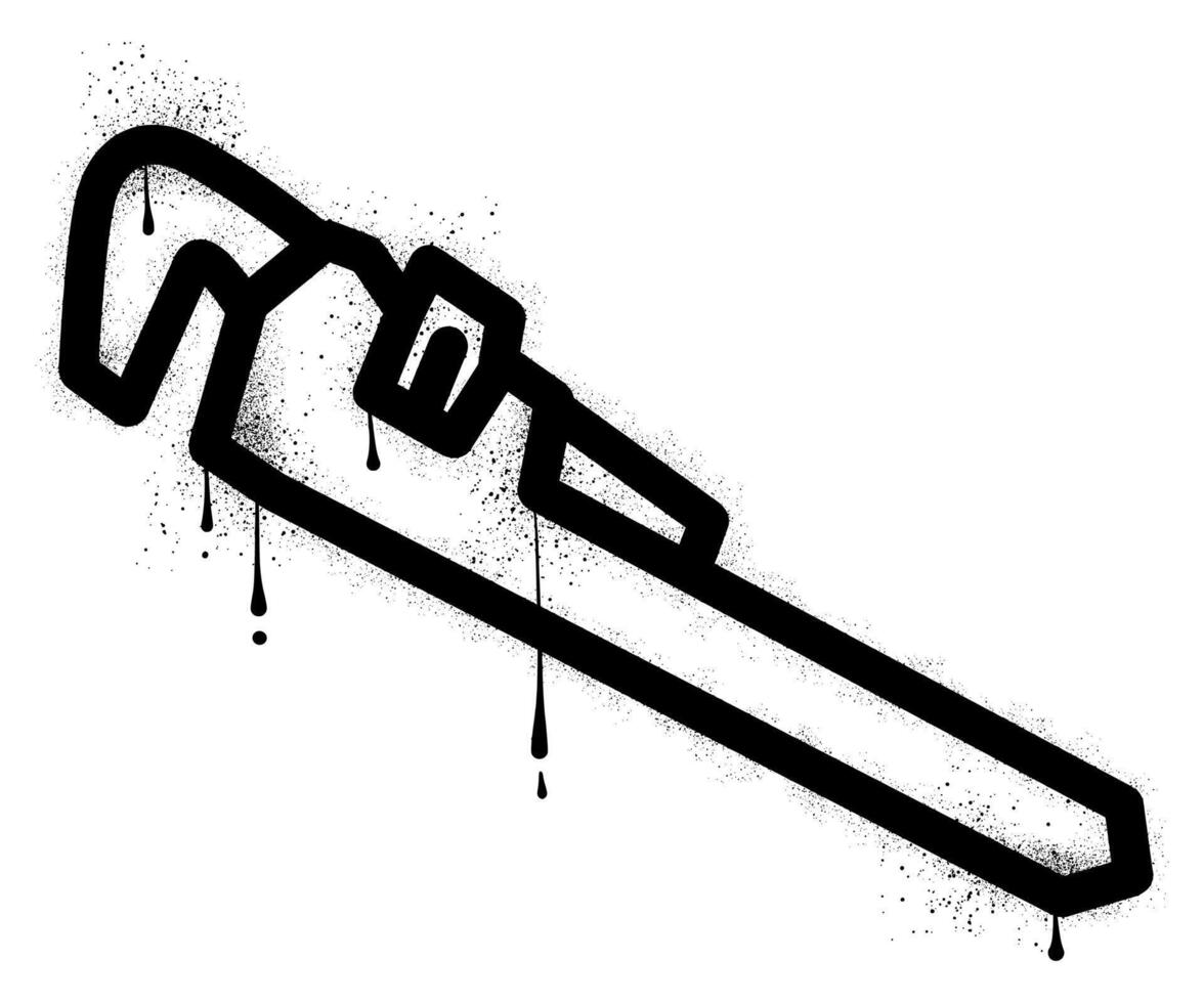 Pipe wrench graffiti with black spray paint vector