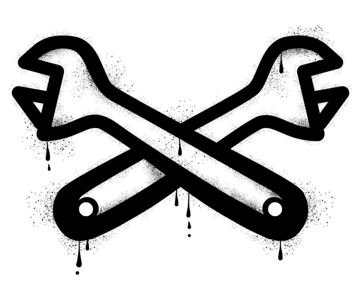 Crossed wrench graffiti with black spray paint vector