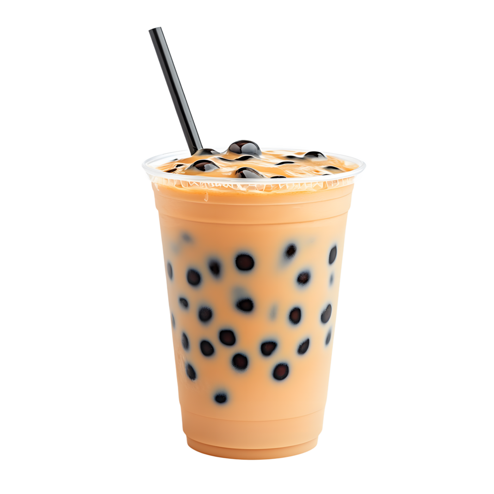 A delicious-looking bubble tea in a disposable cup. png