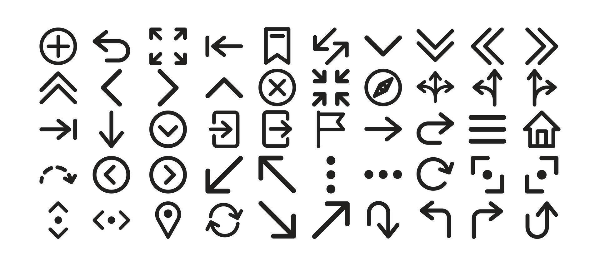Set of navigation icon illustration with various direction symbols compass pins and map markers ideal for GPS and travel app UI vector