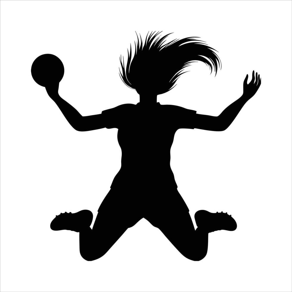A powerful silhouette of a female handball player in mid-air, evoking a sense of athleticism and action.. vector
