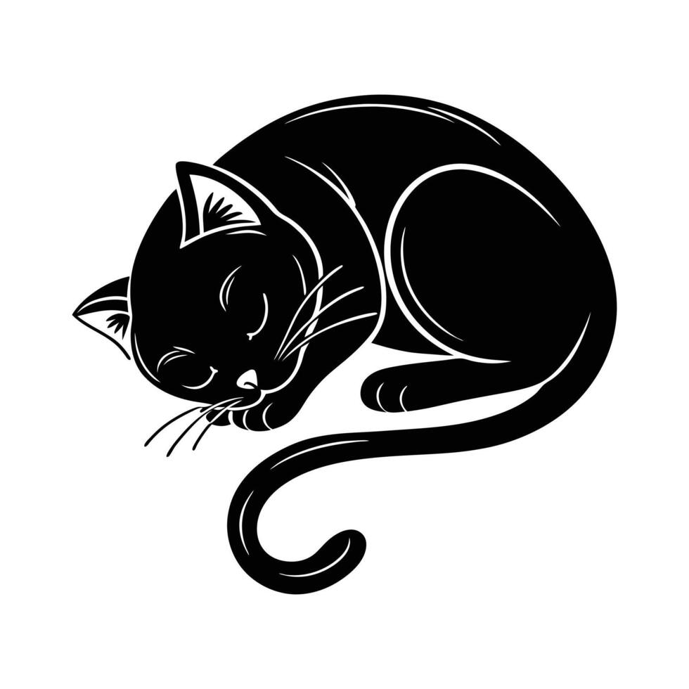 Cat sleeping silhouette design perfect for pet lovers and decor. vector