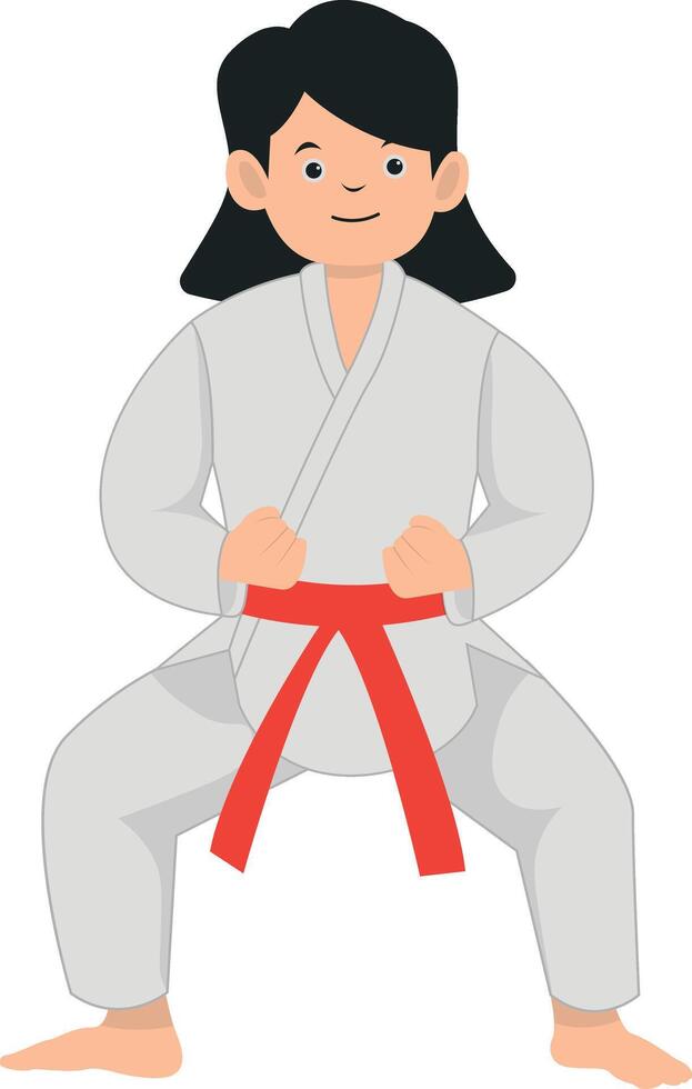 Karate Children Character on White Background. vector