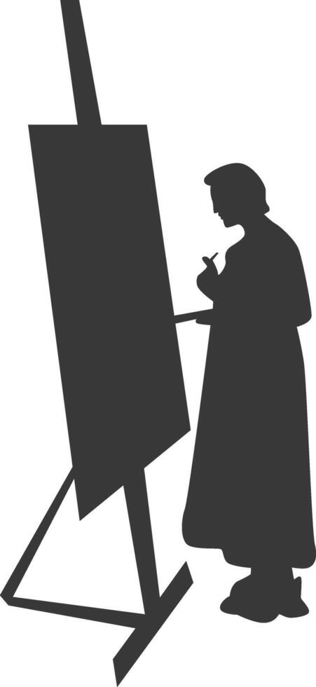 Artist Drawing Silhouette in Simple Design, Isolated on White Background. vector