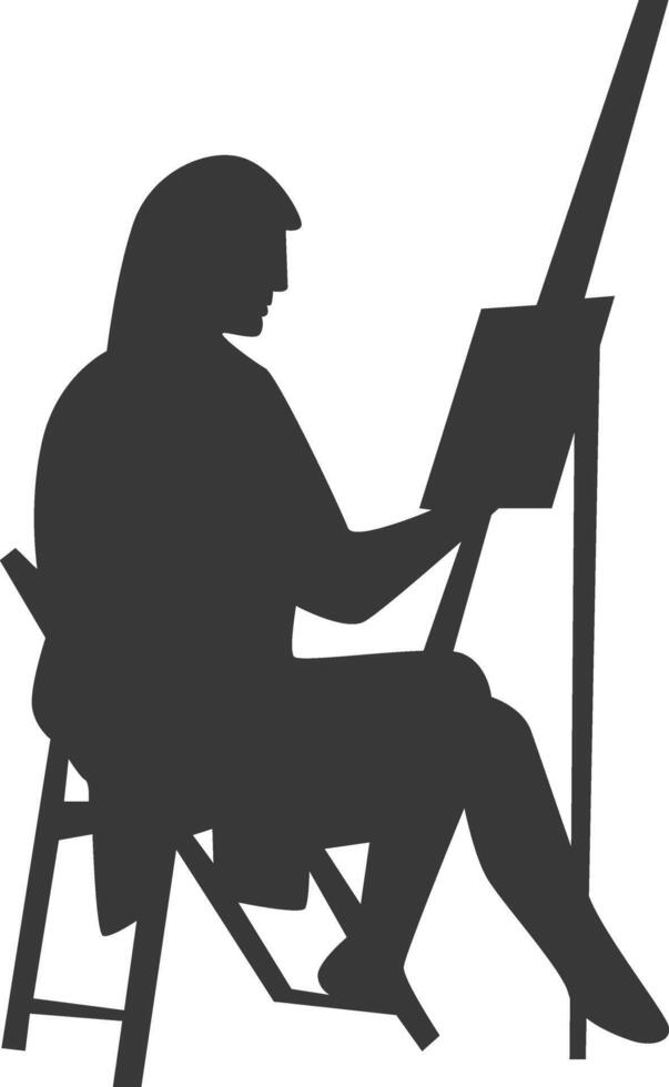 Artist Drawing Silhouette on White Background, vector