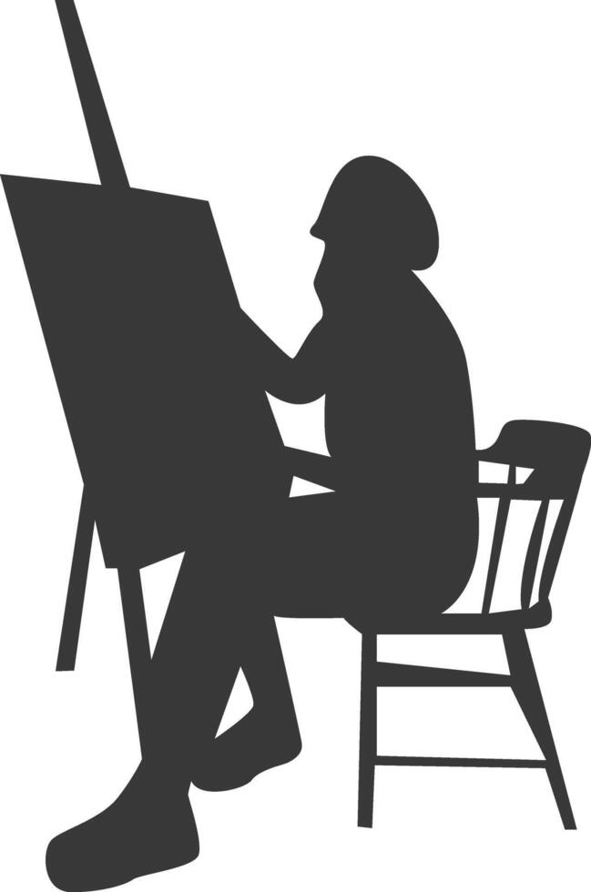Artist Drawing Silhouette in Flat Design. vector