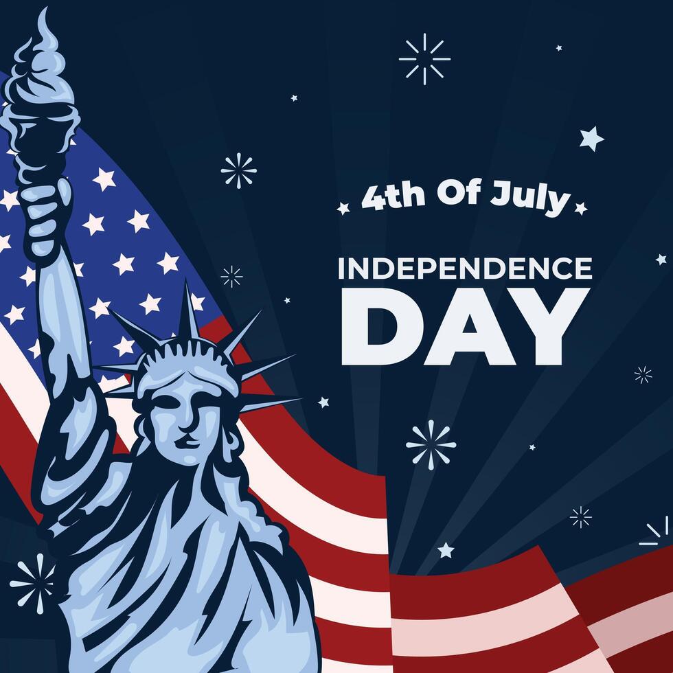 american independece day with the liberty and the flag illustration vector