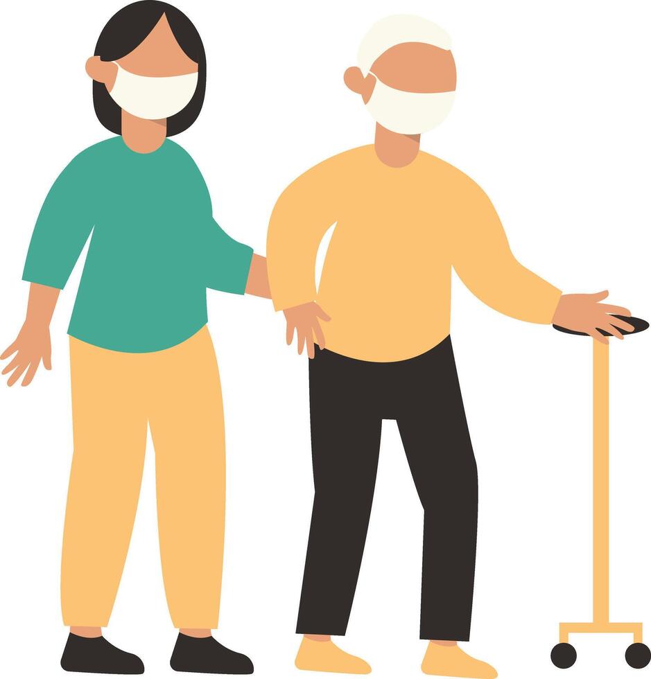 Volunteers Helping Old Person Isolated on White Background. vector