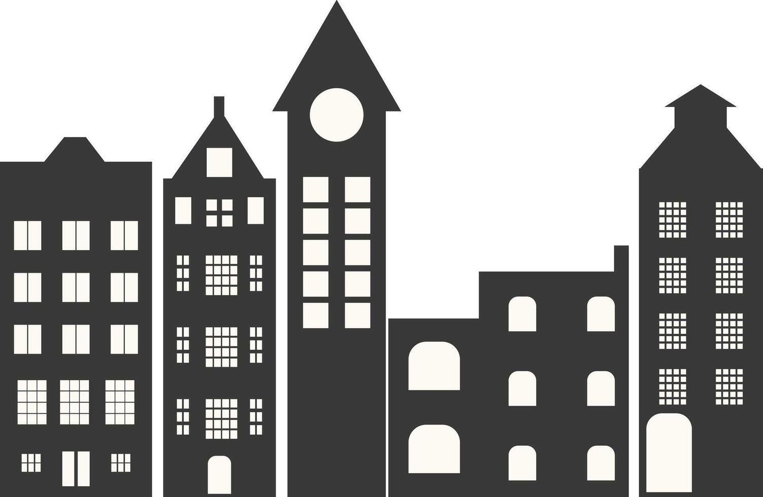 City Skyline Silhouette with Simple Building Design, vector