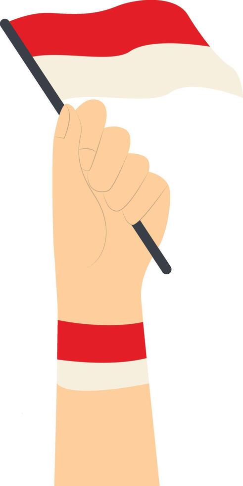 Hand Holding Indonesian Flag with Flat Design. vector