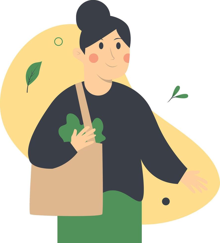 Green Lifestyle Person Character in Cartoon Design. vector
