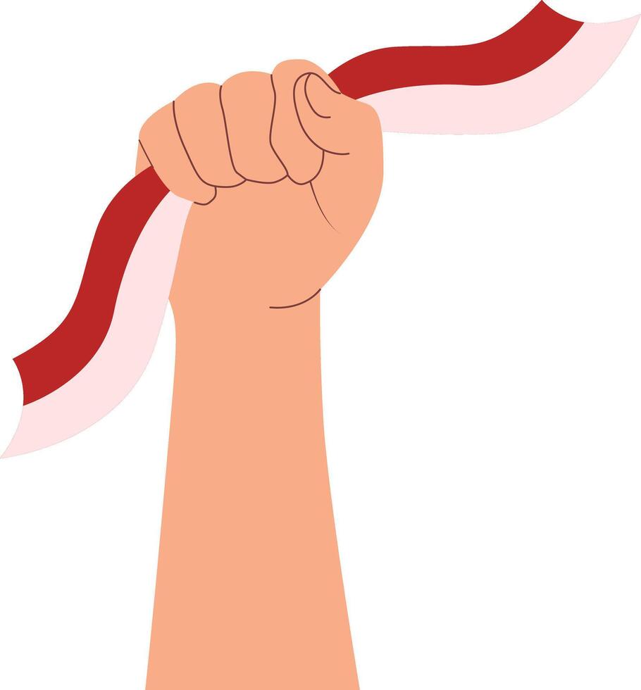 Illustration of Hand Holding of Indonesian Flag, Isolated on White Background, vector