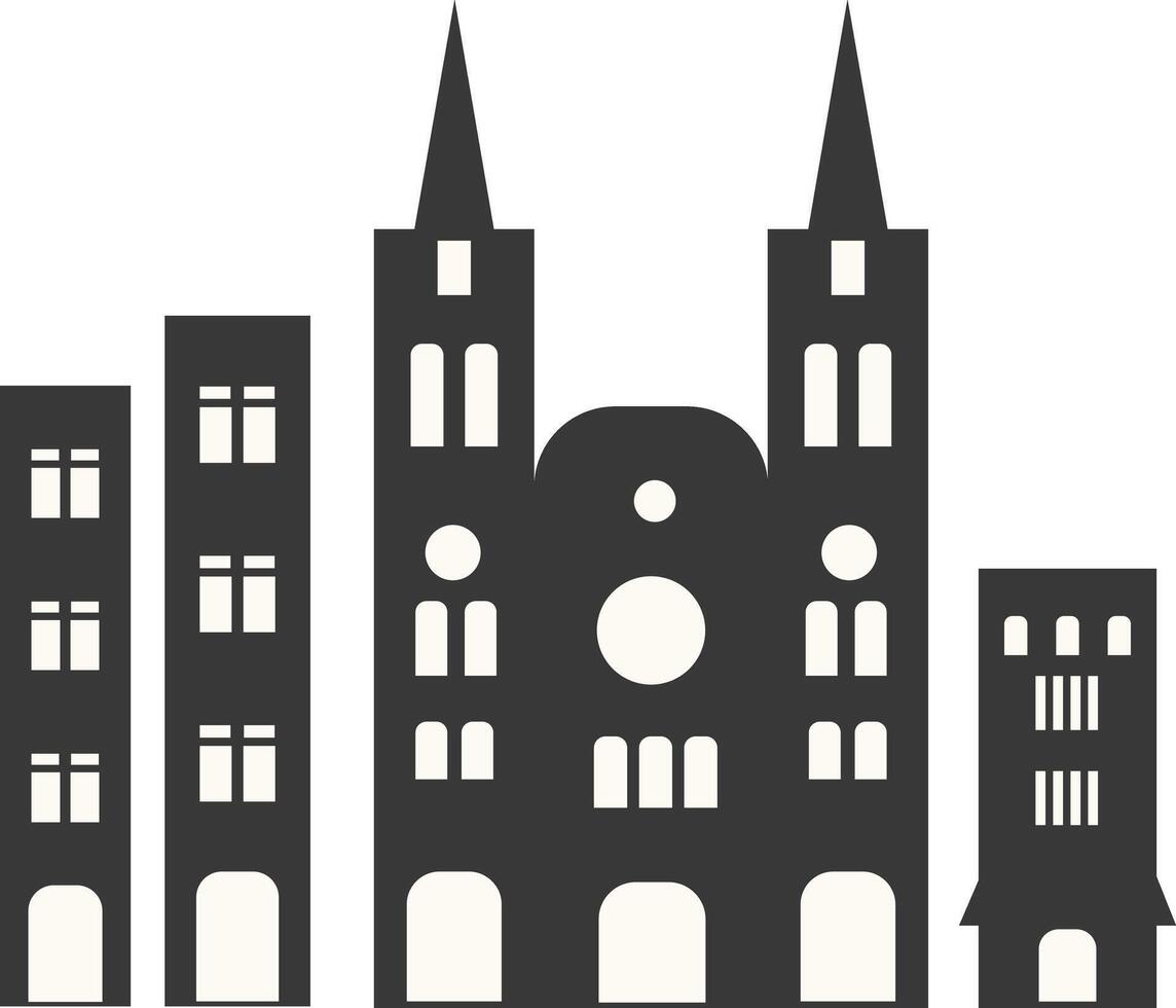 City Skyline Silhouette with Simple Building Design, Isolated on White Background, vector