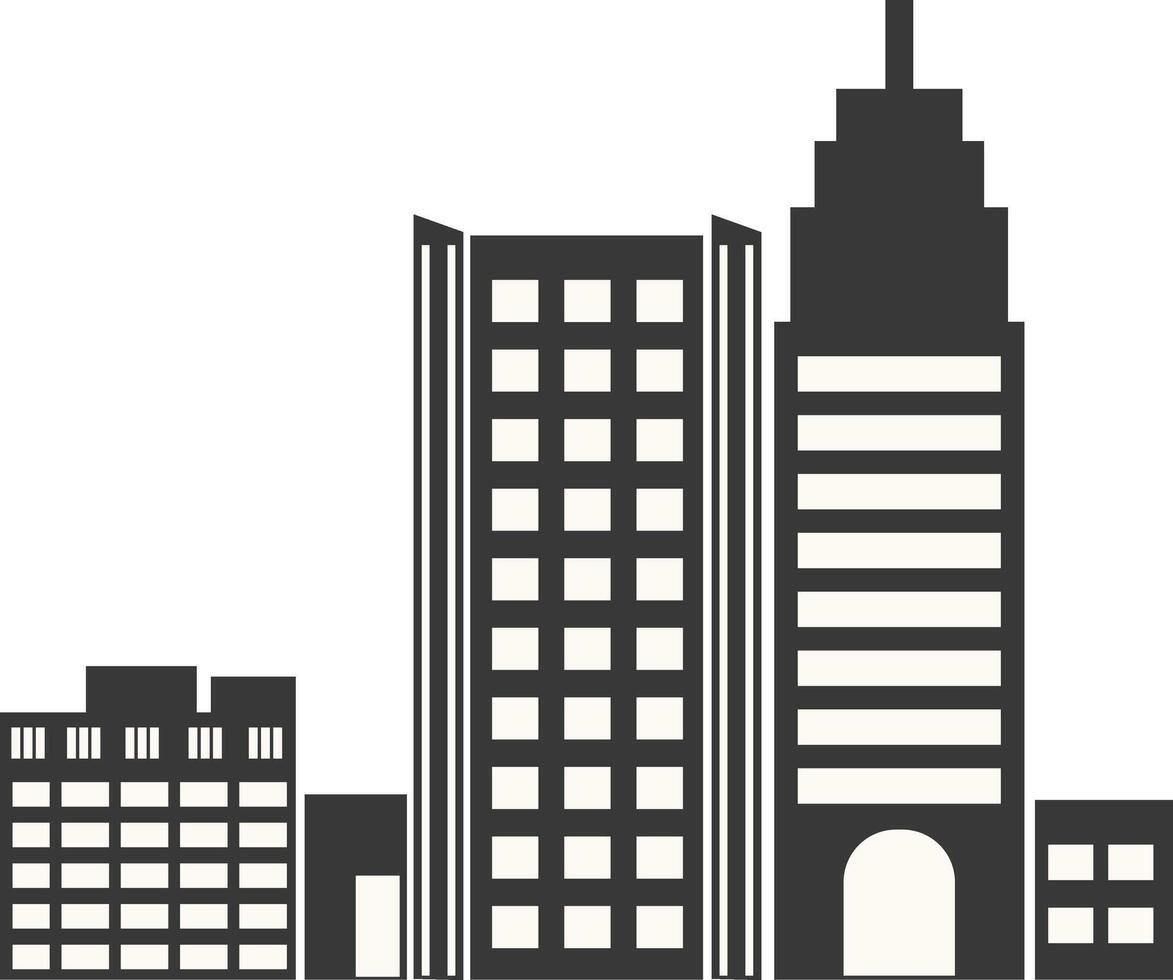 City Skyline Silhouette with Simple Building Design. Isolated on White Background. vector