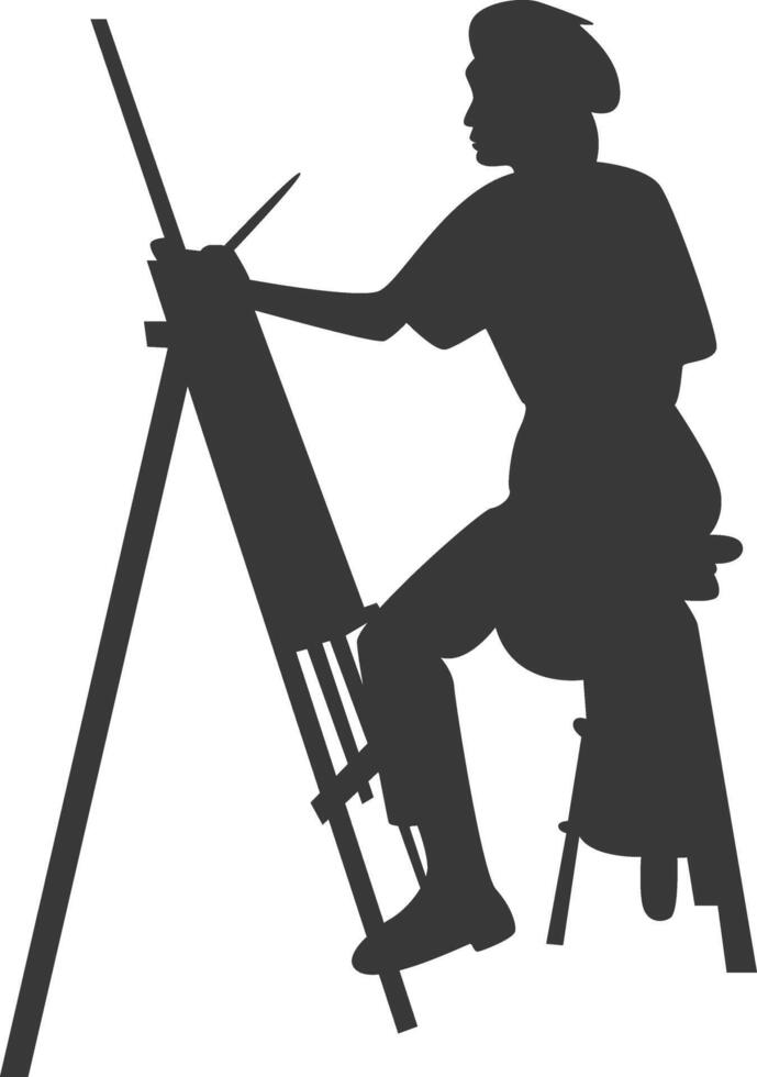 Artist Drawing Silhouette in Simple Design. vector