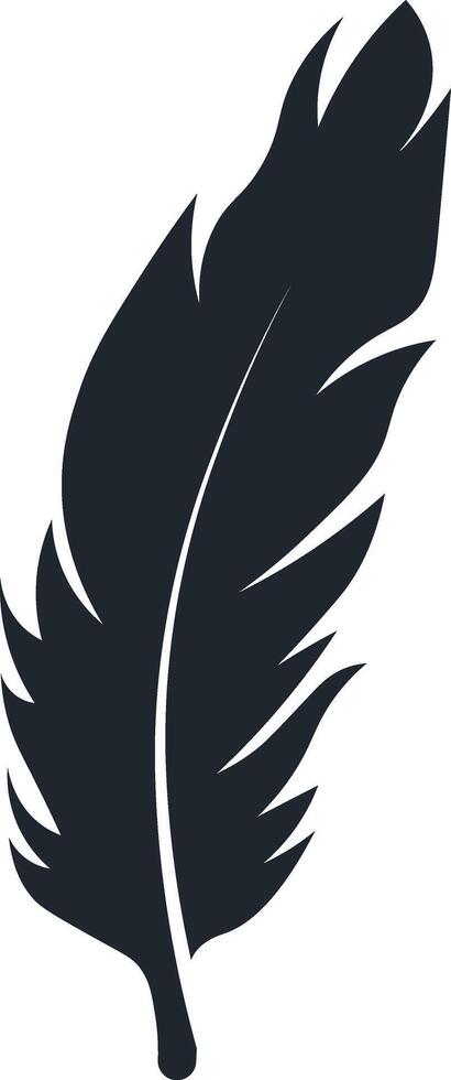 Black Feather Silhouette in Simple Design, Isolated on White Background. vector
