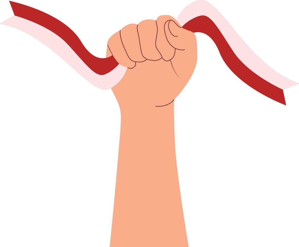 Illustration of Hand Holding of Indonesian Flag in Flat Design. vector
