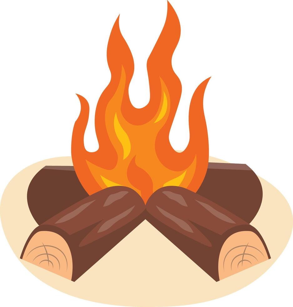 Wooden Campfire Illustration with Cartoon Design, Isolated on White Background vector