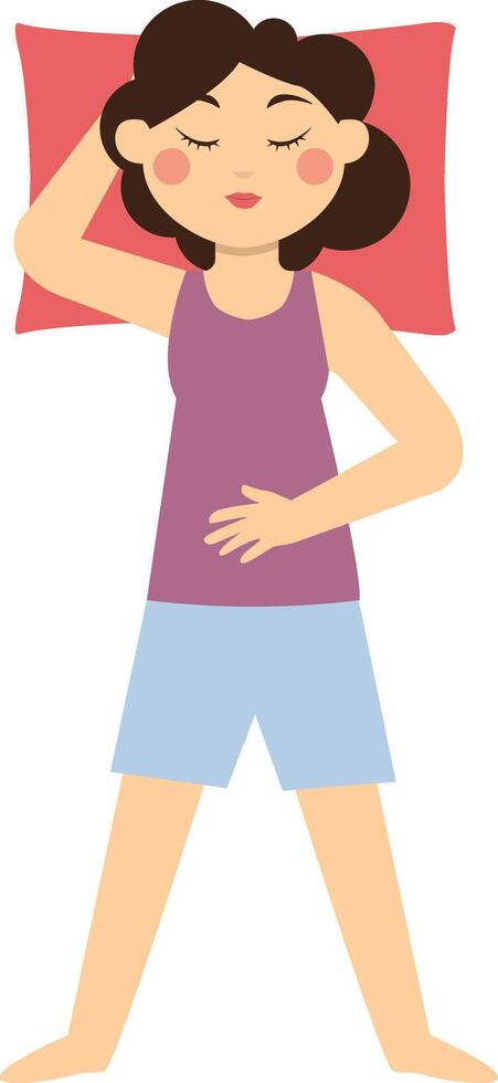 Girl Sleeping Pose Character in Flat Design. vector