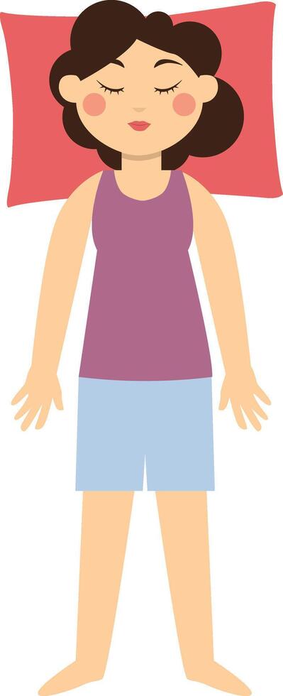 Girl Sleeping Pose Character in Flat Design, vector