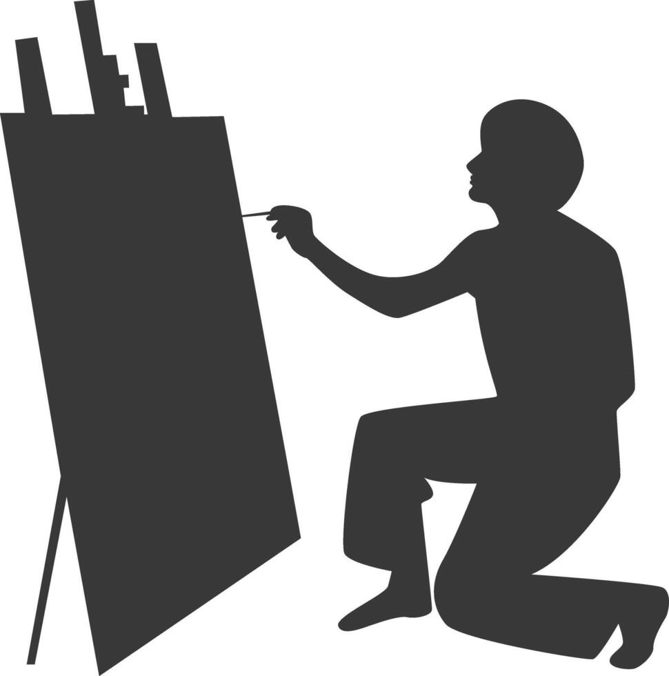 Artist Drawing Silhouette, Isolated on White Background. vector