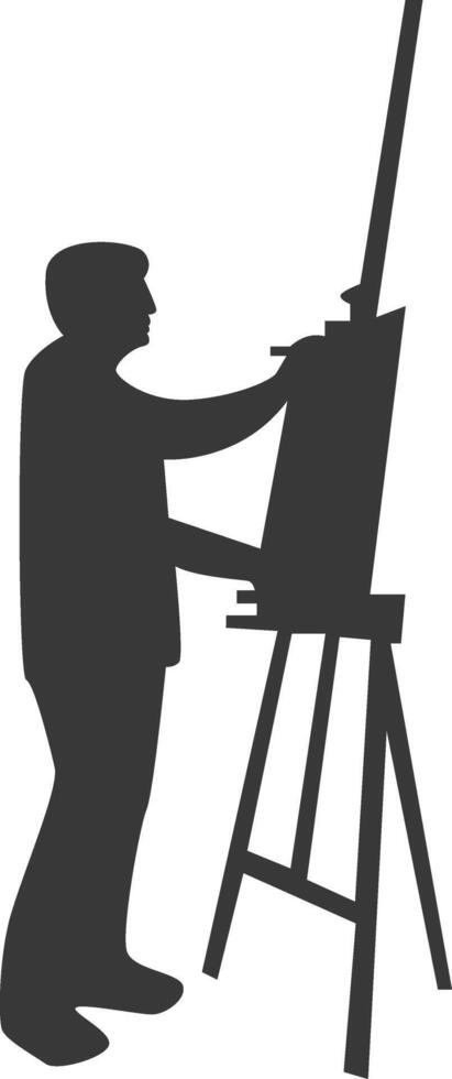 Artist Drawing Silhouette with Simple Design, Isolated on White Background vector