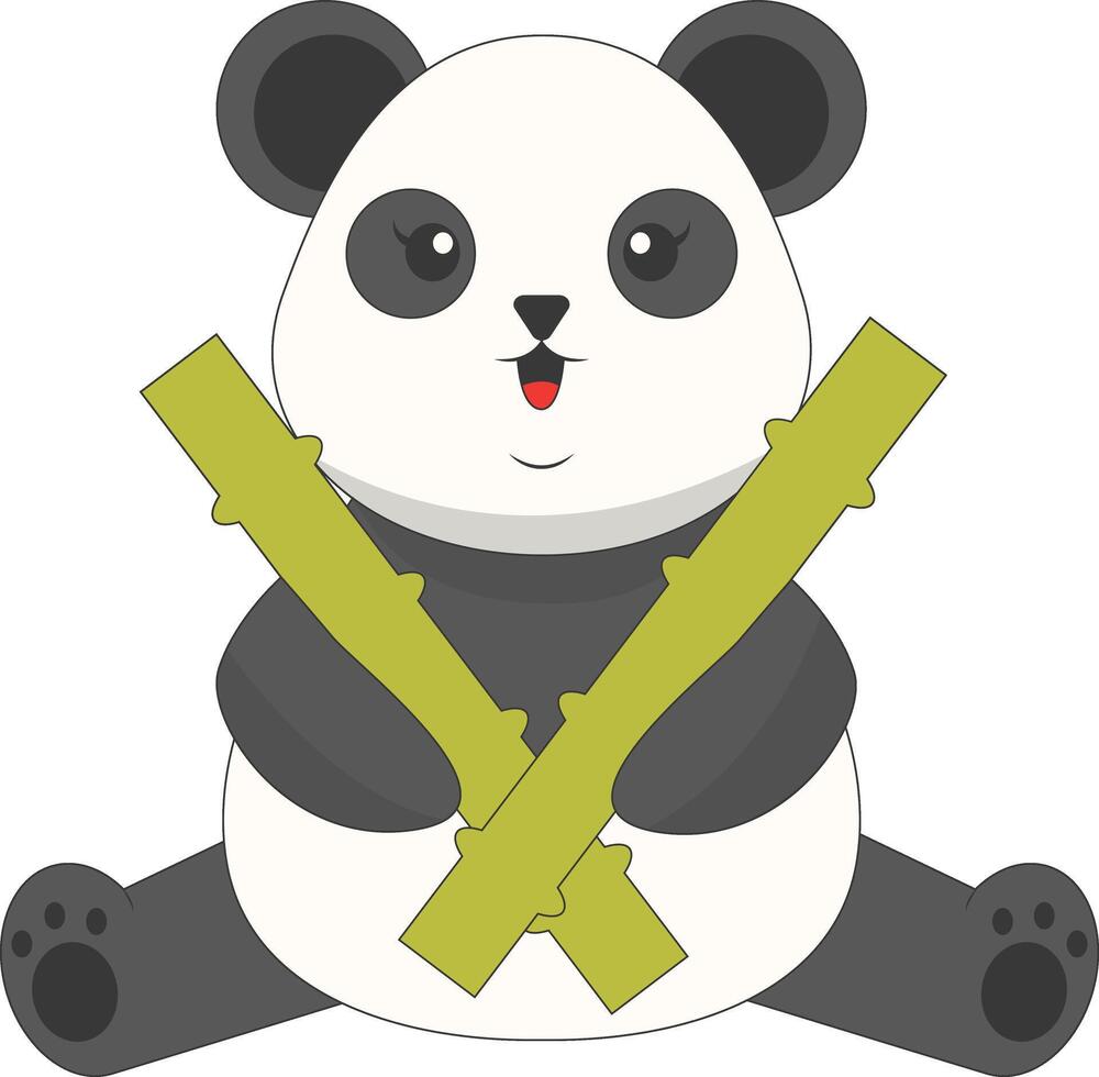 Panda Holding Bamboo in Cartoon Design vector