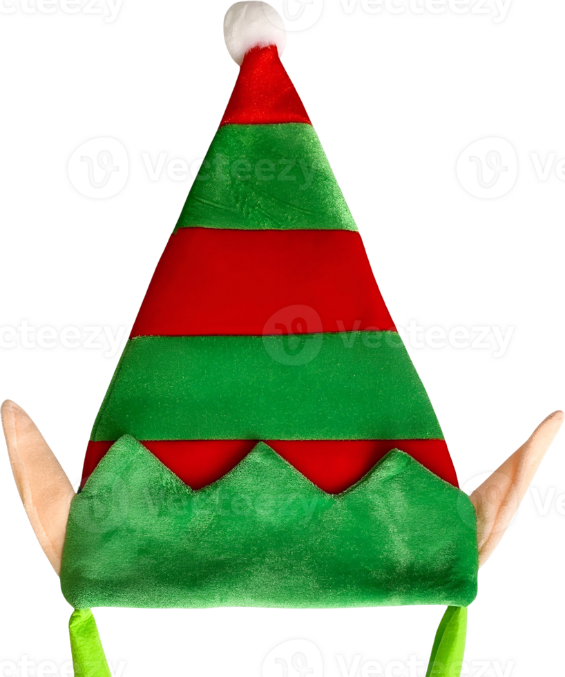 Festive Elf Hat with Pointed Ears. A Whimsical Christmas Headwear Ideal for Holiday Parties and Costume Celebrations with Fun and Cheerful Design png