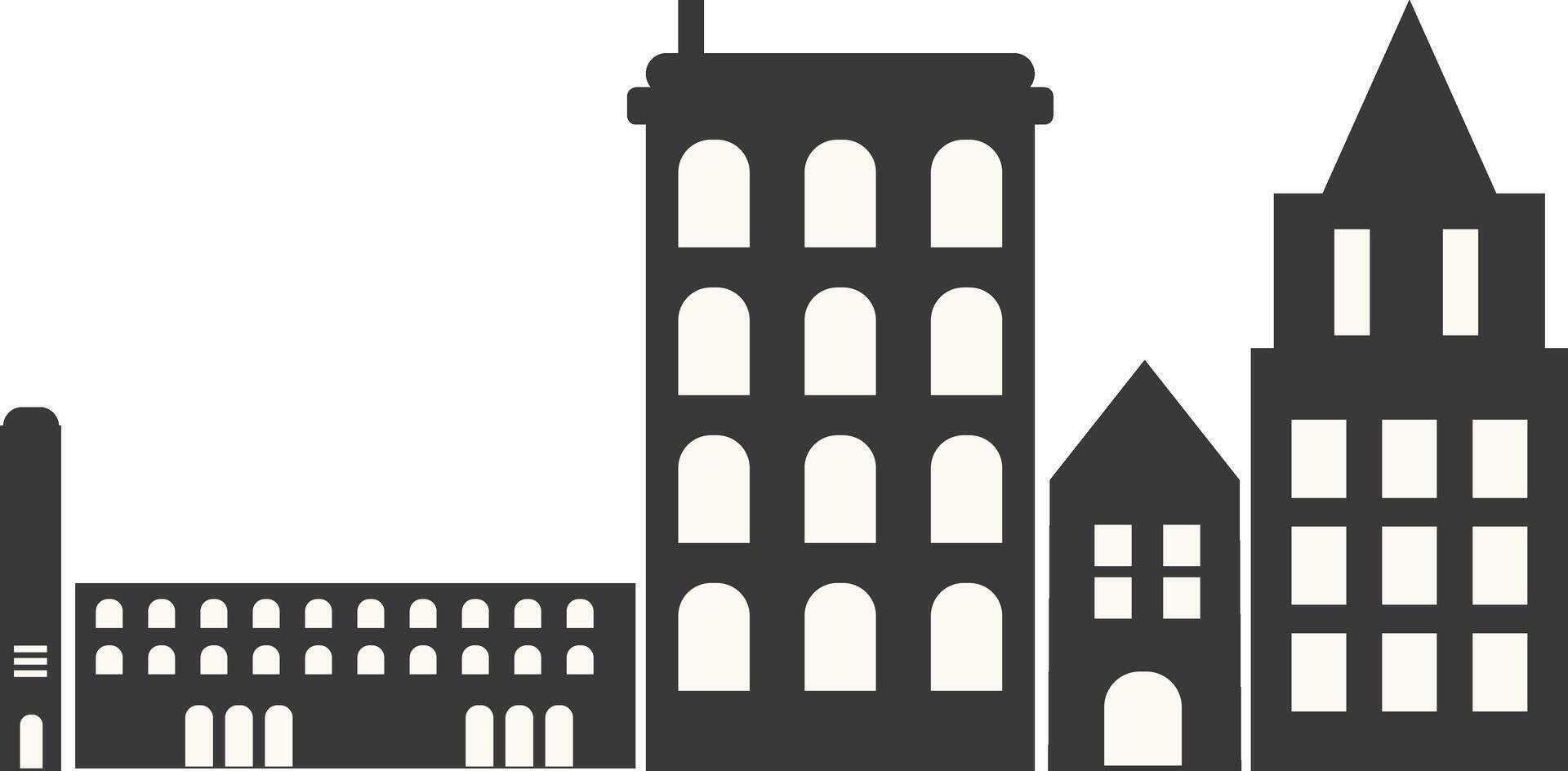 City Skyline Silhouette with Simple Building Design, Isolated on White Background. vector