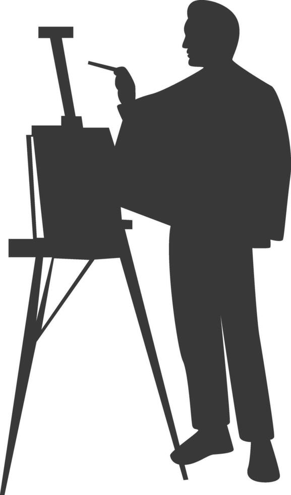 Artist Drawing Silhouette, Isolated on White Background, vector