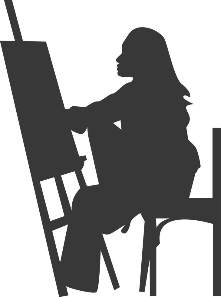 Artist Drawing Silhouette with Simple Design. Isolated on White Background. vector
