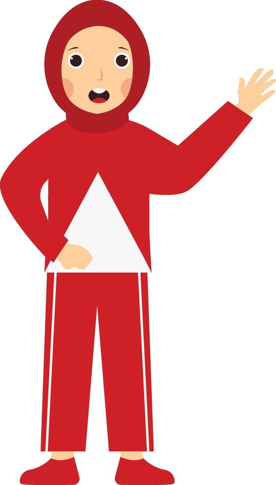 Little Girl Holding Indonesian Flag in Flat Cartoon Design vector