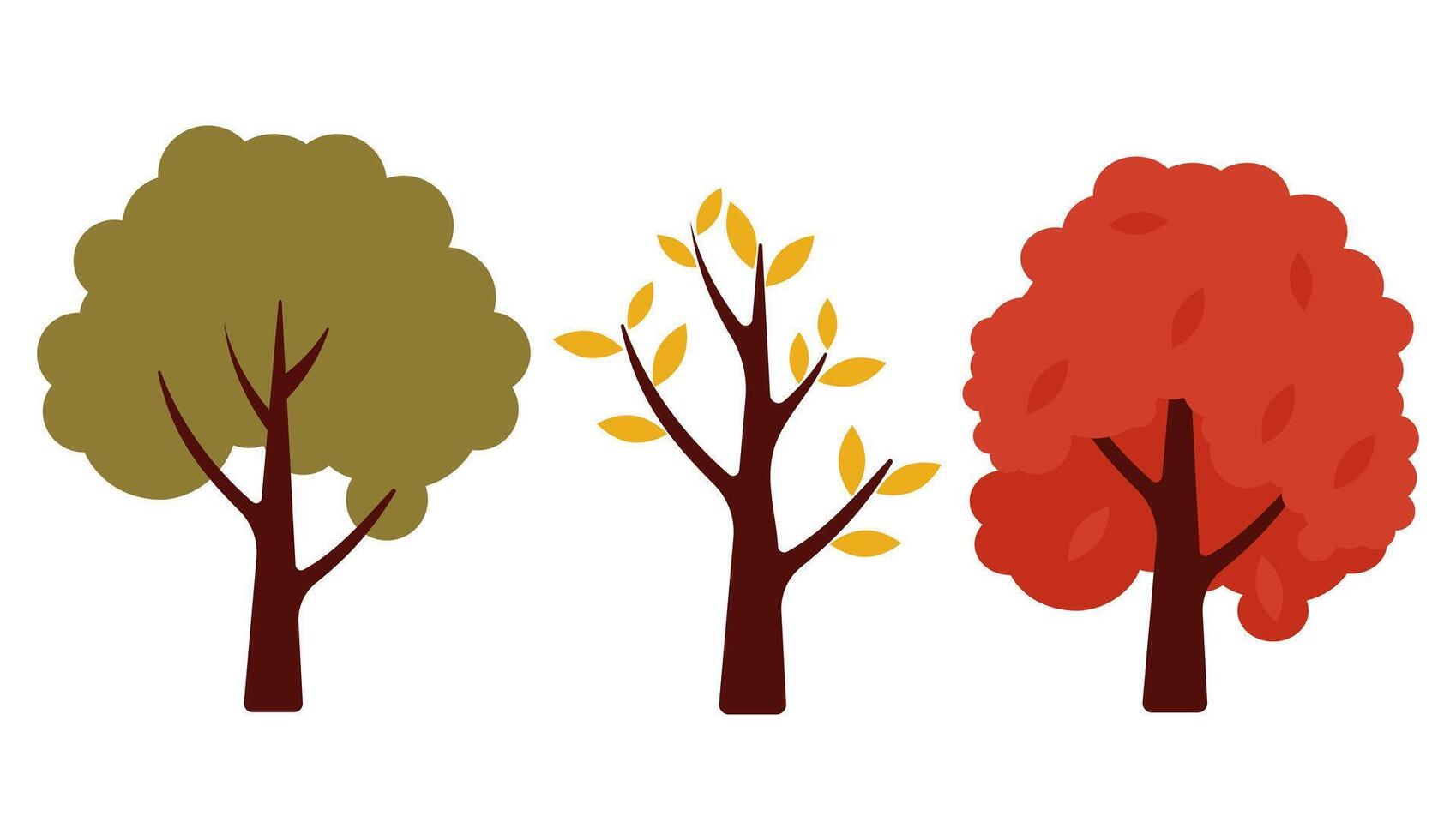 Set of autumn trees. Bunch of colorful green, yellow and red trees. vector