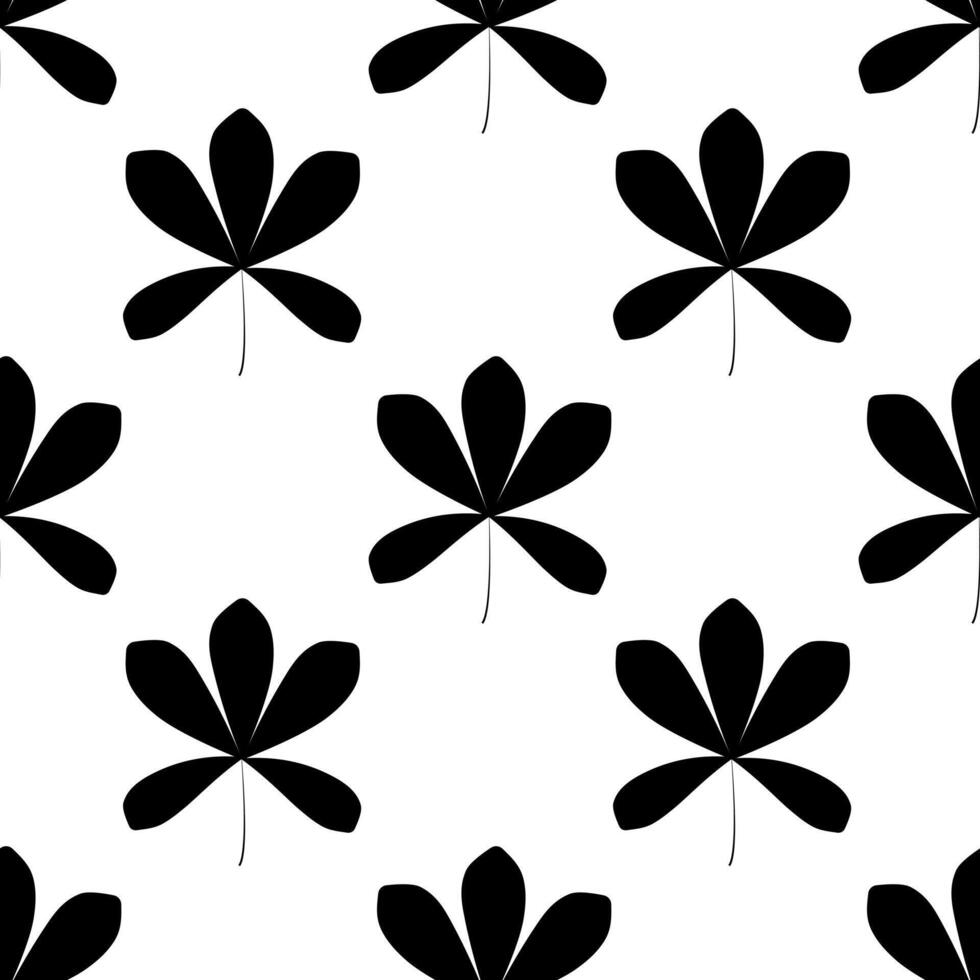 Seamless pattern of black silhouette leaves on a white background. vector