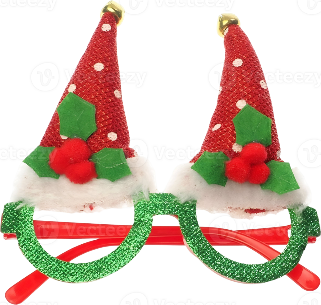Festive holiday cheer captured in playful santa hat novelty eyeglasses perfect for christmas celebrations and spirited seasonal gatherings showing joyful adornment png