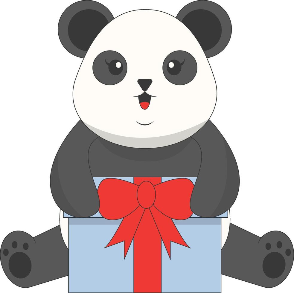 Panda Holding Gift in Cartoon Design vector